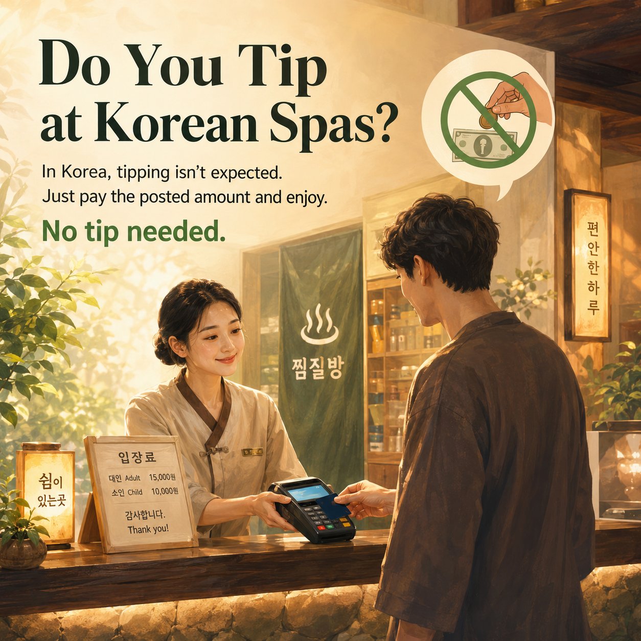 A Korean spa reception desk